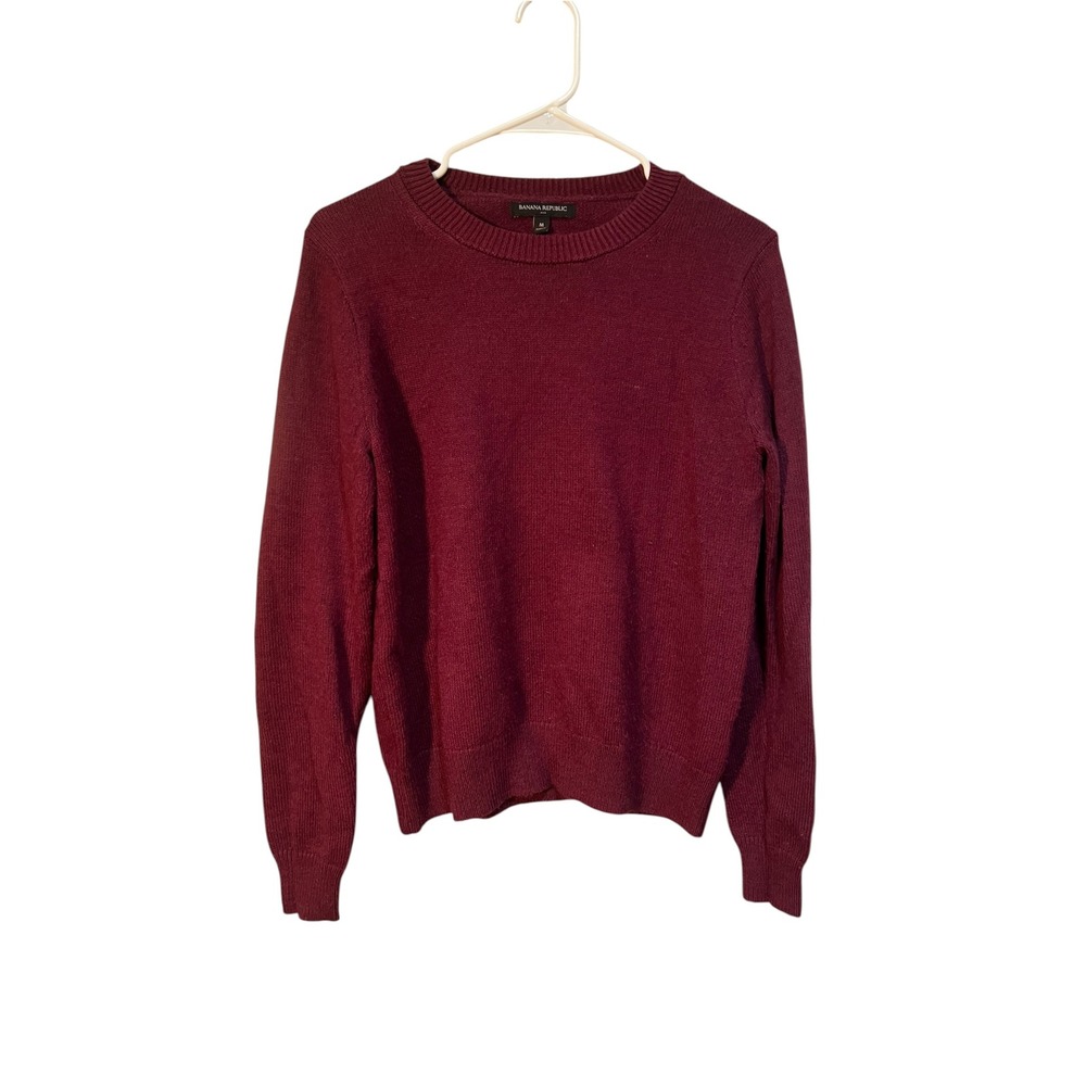 Banana Republic Women's Size Medium Crewneck Sweater Maroon Burgundy Long Sleeve